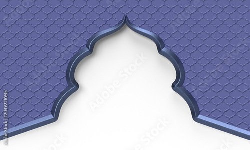 Elegant arabic mosque silhouette with Islamic header footer 3d decorative border