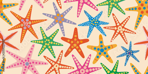 Photography Colorful starfish pattern with playful sea stars on cream background