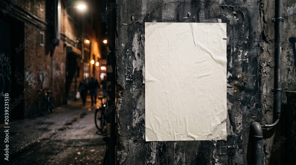 Obraz premium Clean blank vertical paper poster mockup pasted on grunge alley wall.