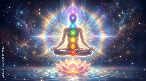 Cosmic Chakra Meditation With Glowing Energy Centers and Spiritual Awakening Aura