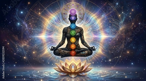 Cosmic Chakra Meditation With Glowing Energy Centers and Spiritual Awakening Aura