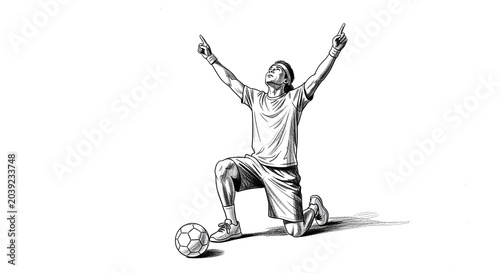 Jubilant soccer player celebrating victory on the field.