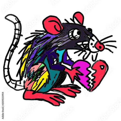 Φωτογραφία Neo expressionism, rat illustration, holding heart, shape graffiti, street art,