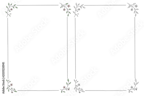 Hand-drawn Botanical Frame Set of 2, Floral Corner Decoration Border