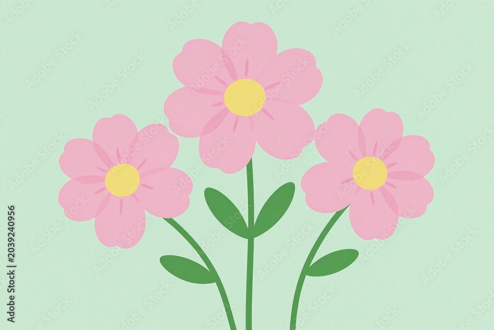 Obraz premium A pink flower with green leaves on a green background