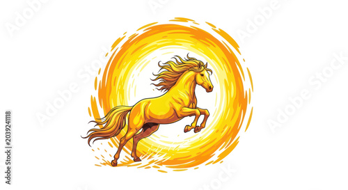 Canvastavla Golden Horse Running in Circle Motion.