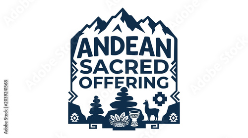Andean Sacred Offering Emblem: Mountains, Llama, and Cultural Symbols