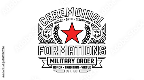 Tableau sur toile Ceremonial Formations Military Order Emblem with Red Star and Laurel Wreath