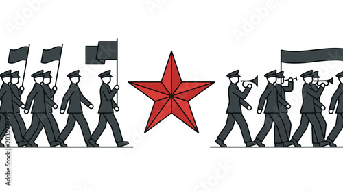 Foto Communist Marching Band with Red Star and Flags