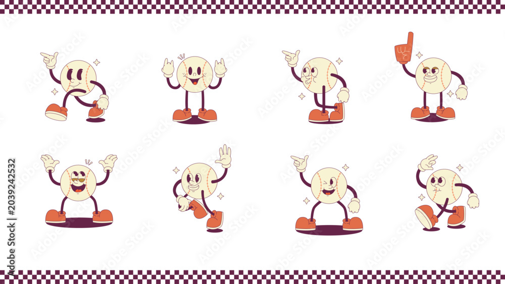 Fototapeta premium vintage illustration baseball with rubber hose style for cir cut sticker