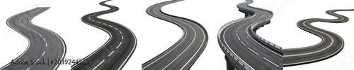 Bild auf Leinwand Winding Asphalt Road Collection: Set of Curved Highways and Infrastructure Pathw