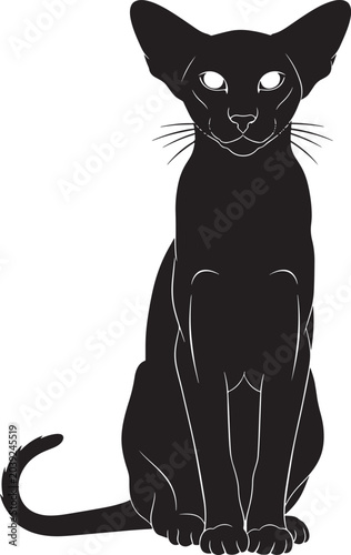 Tableau sur toile sleek black silhouette of a sitting sphynx cat with large expressive eyes and el