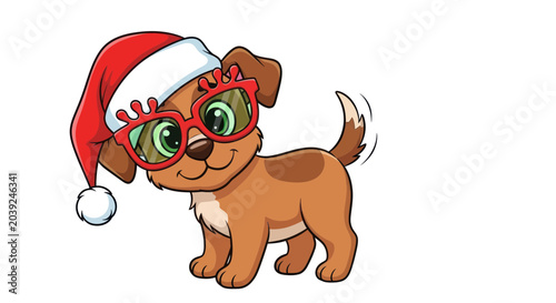 Εκτύπωση καμβά Cute dog wearing Santa hat glasses.