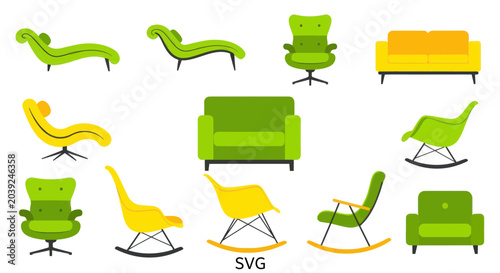 Bild auf Leinwand Collection of modern colorful furniture designs.