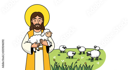 Εκτύπωση καμβά Jesus Christ holding a lamb sheep.
