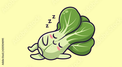 Принти на полотні Kawaii Sleeping Bok Choy Character Vector Illustration