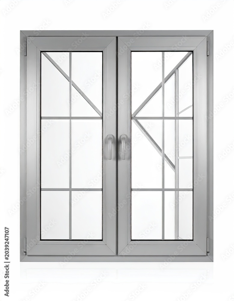 Obraz premium Modern grey double-pane window, white background