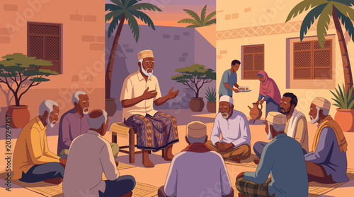 Traditional village elders gathering to share wisdom and stories