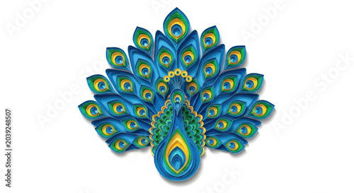 Φωτογραφία Peacock feathers spread colorful display.