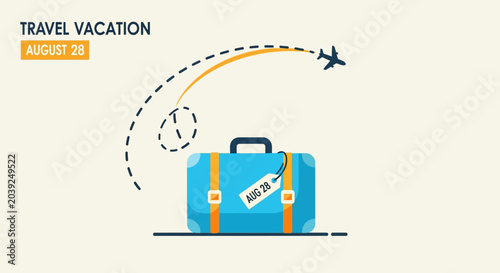 Photos Blue suitcase with travel stickers.