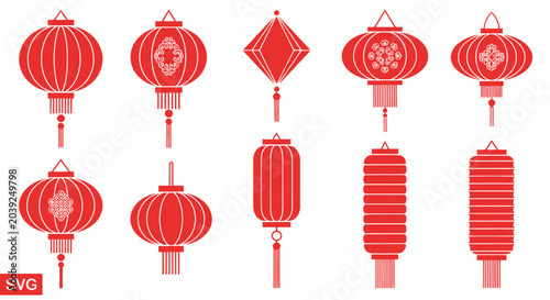 Red Chinese Lanterns in Various Shapes.