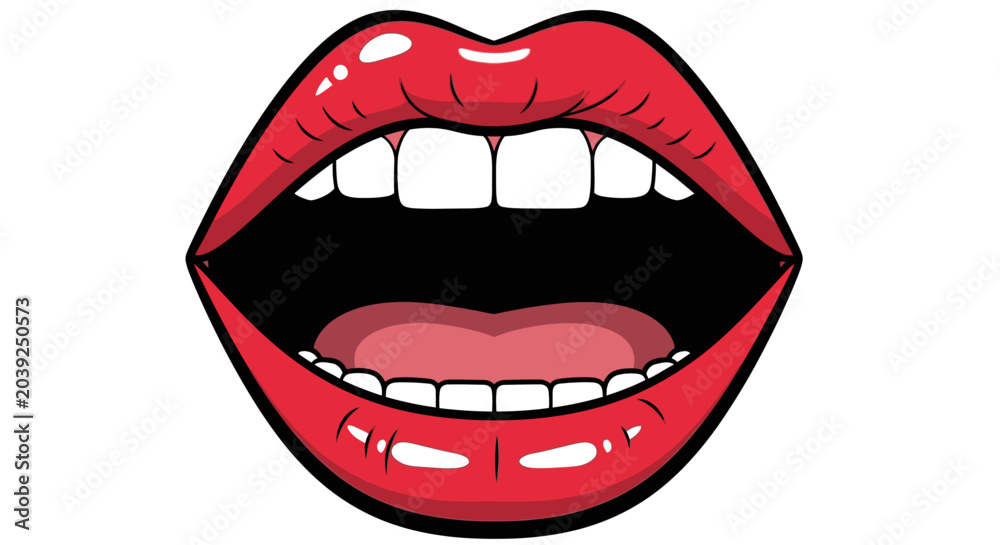 Obraz premium open mouth with bright red lips in a vibrant pop art cartoon style a fun vector illustration for communication and expression concepts