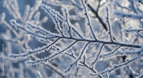 Frost Covered Tree Branches in Winter Sunlight