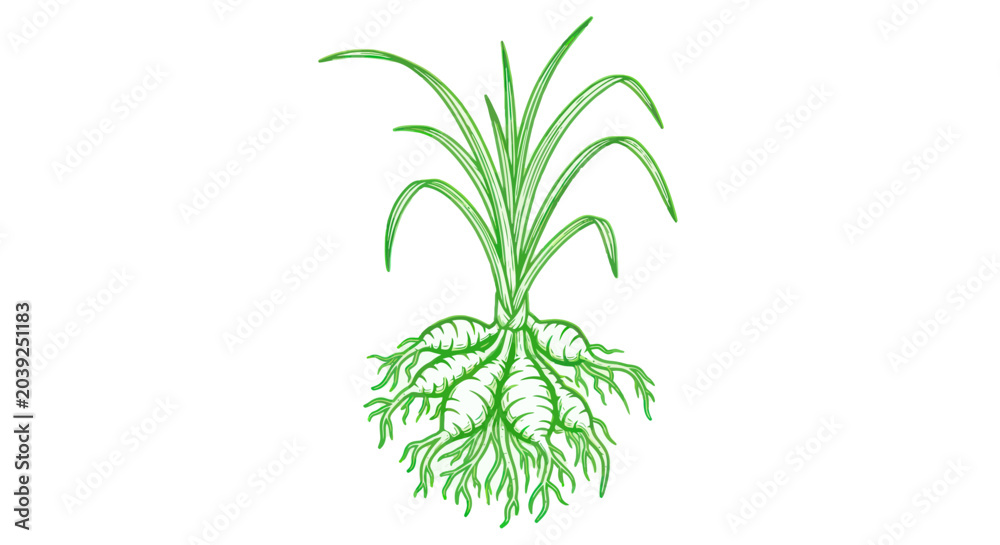 Obraz premium Green plant with long roots growing.