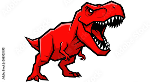 Foto Red cartoon dinosaur standing angry.