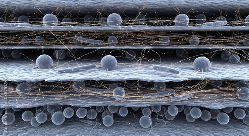 Layered Cellular Tissue Scientific Visualization Presenting Biological Structures and Microscopic Organization