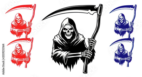 Photos Grim Reaper Holding Scythe Silhouette Illustration.