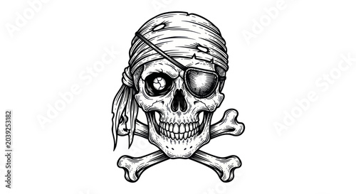 Schilderij op canvas Pirate Skull with Bandana and Crossbones.