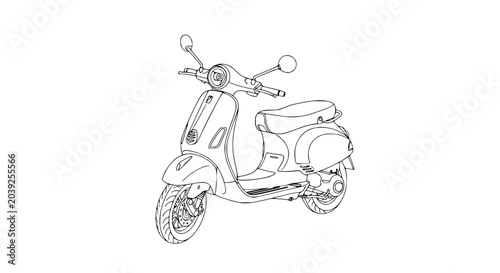 Schilderij op canvas Retro Scooter Line Art Illustration