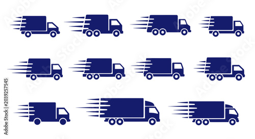 Tableau sur toile Multiple blue trucks in motion.
