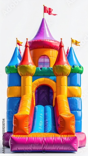 Colorful inflatable castle with slide