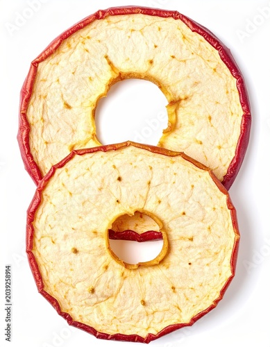 Two dried apple slices on a white background