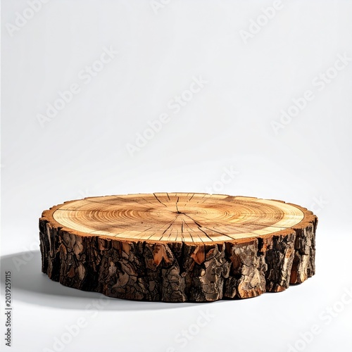 Close-up of a wood cross-section on a white backdrop