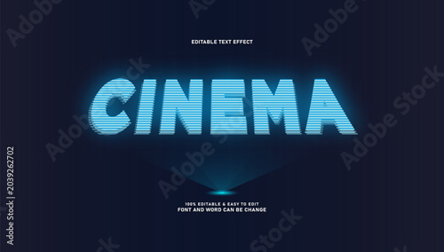 Futuristic cinema text effect editable hologram and neon glow style vector