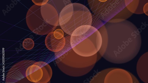 Vibrant orange bokeh lights on dark background with purple line