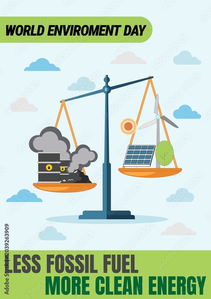 Fototapeta premium World Environment Day Less Fossil Fuel More Clean Energy Illustration