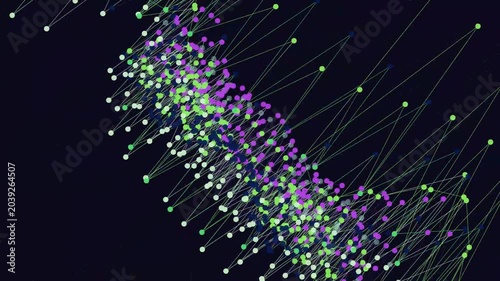Network connections visualized in a vibrant dot pattern on dark background