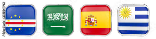 Foto World Cup 2026 GROUP H flags icon, 3D Render of Spain, Cape Verde, Saudi Arabia