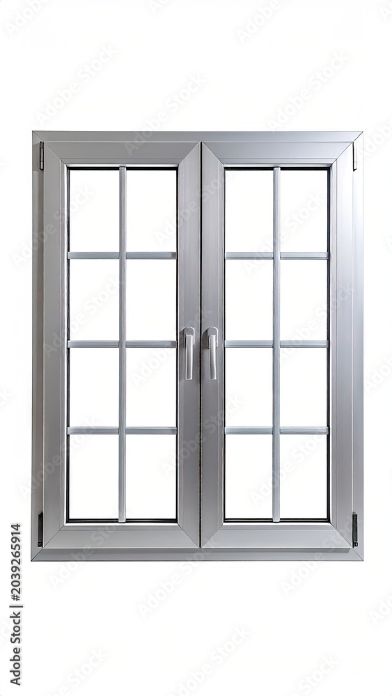 Obraz premium Silver double-hung window with multiple panes