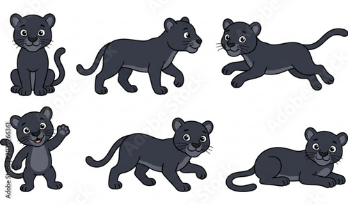 Photography Cute panther illustration collection with cartoon wild cat vector characters