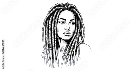 Bild auf Leinwand Woman with long dreadlocks hairstyle portrait.