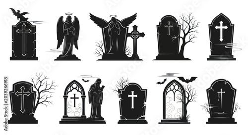 Canvastavla Black silhouettes of gravestones and crosses.
