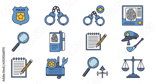 Obraz na płótnie Justice Law Enforcement Investigation Icons.