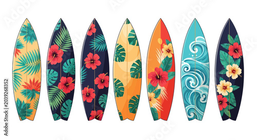 Bild auf Leinwand Surfboards with colorful floral designs.