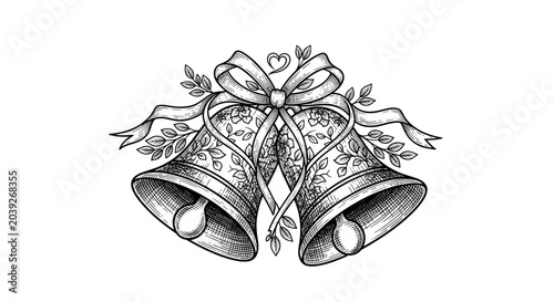 Foto Two decorated Christmas bells tied together.