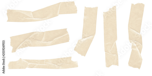 Canvas Print Crumpled masking tape strips set, beige adhesive paper tape pieces with wrinkled